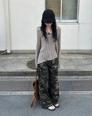 Military wide-leg pants