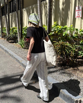 Elastic waist triple stripe cotton pants