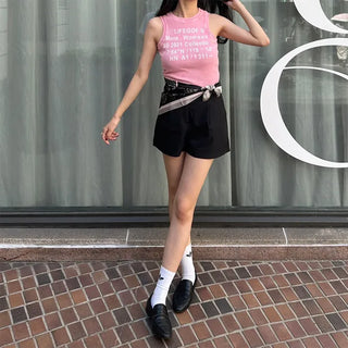 Lettering Ribbed Sleeveless Top