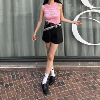 Lettering Ribbed Sleeveless Top