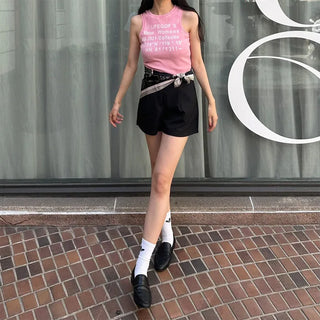 Lettering Ribbed Sleeveless Top
