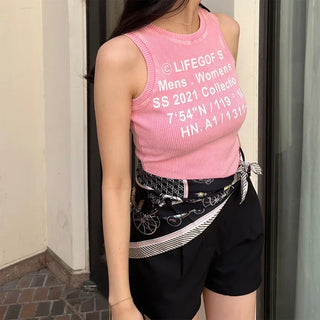 Lettering Ribbed Sleeveless Top
