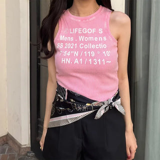 Lettering Ribbed Sleeveless Top