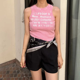 Lettering Ribbed Sleeveless Top