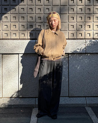 Point button zip fly suede blouson