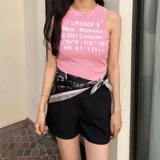 Lettering Ribbed Sleeveless Top