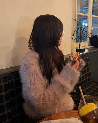 Hairy Knit Drop Shoulder Hoodie