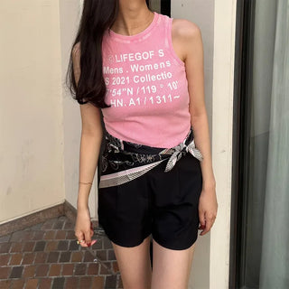 Lettering Ribbed Sleeveless Top
