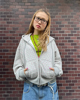 Mini Flower Double Zip Sweatshirt Hoodie