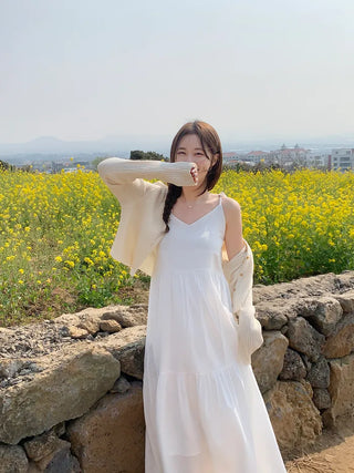 V-neck tiered long skirt (2 colors)