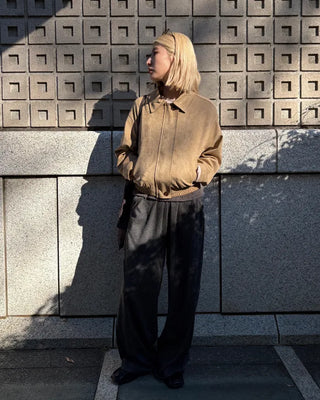 Point button zip fly suede blouson