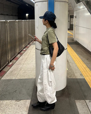 Button-back cinch wide cotton pants