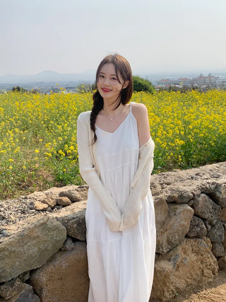 V-neck tiered long skirt (2 colors)