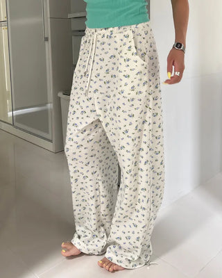 2-way hem flower waffle easy pants