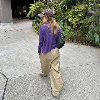 Double-pleated cotton wide-leg pants
