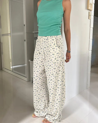 2-way hem flower waffle easy pants