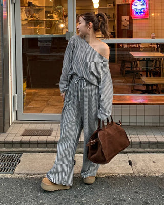 Asymmetrical Border T-shirt & Pants Set