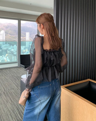 Organza chiffon shirred blouse
