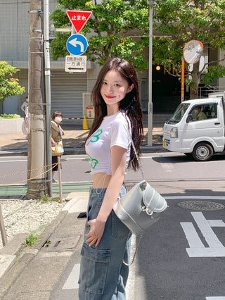 Flower print string cropped t-shirt (4 colors)