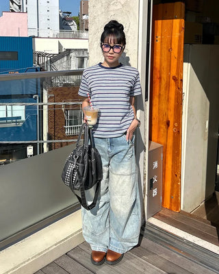 Mixed Border Semi-Cropped Half T-Shirt