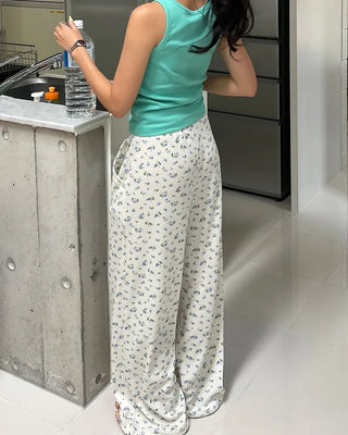 2-way hem flower waffle easy pants