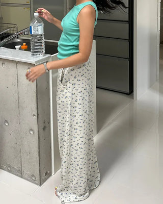 2-way hem flower waffle easy pants