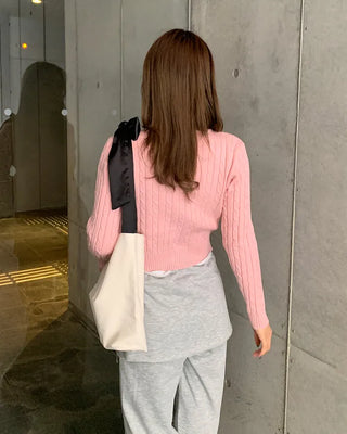 Cropped Cable Knit Cardigan