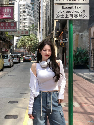 [2pcs] Button Cardigan Sleeveless Set