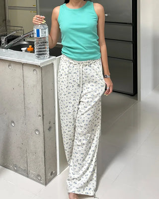 2-way hem flower waffle easy pants