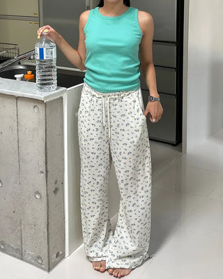 2-way hem flower waffle easy pants