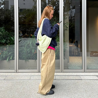 Double-pleated cotton wide-leg pants