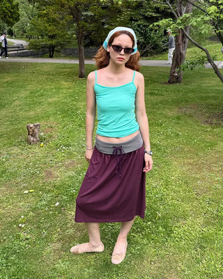 Bordered waist string midi skirt