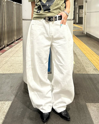 Button-back cinch wide cotton pants