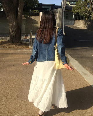Neck hem punching lace long camisole dress