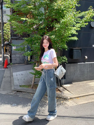 Flower print string cropped t-shirt (4 colors)