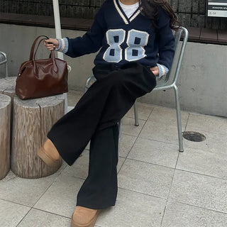 88 V-neck bicolor knit