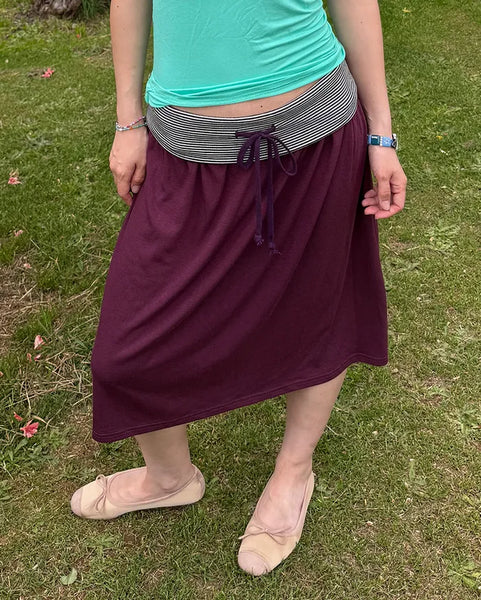 Bordered waist string midi skirt