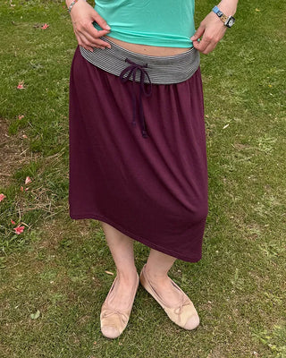 Bordered waist string midi skirt