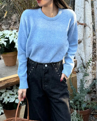 Stud Point Wide Semi-Bootcut Denim Pants
