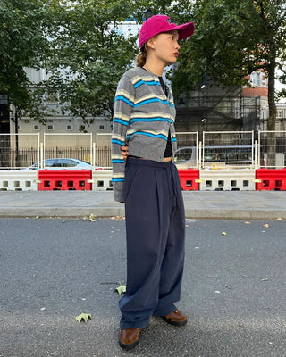 Double-border round-neck knit cardigan