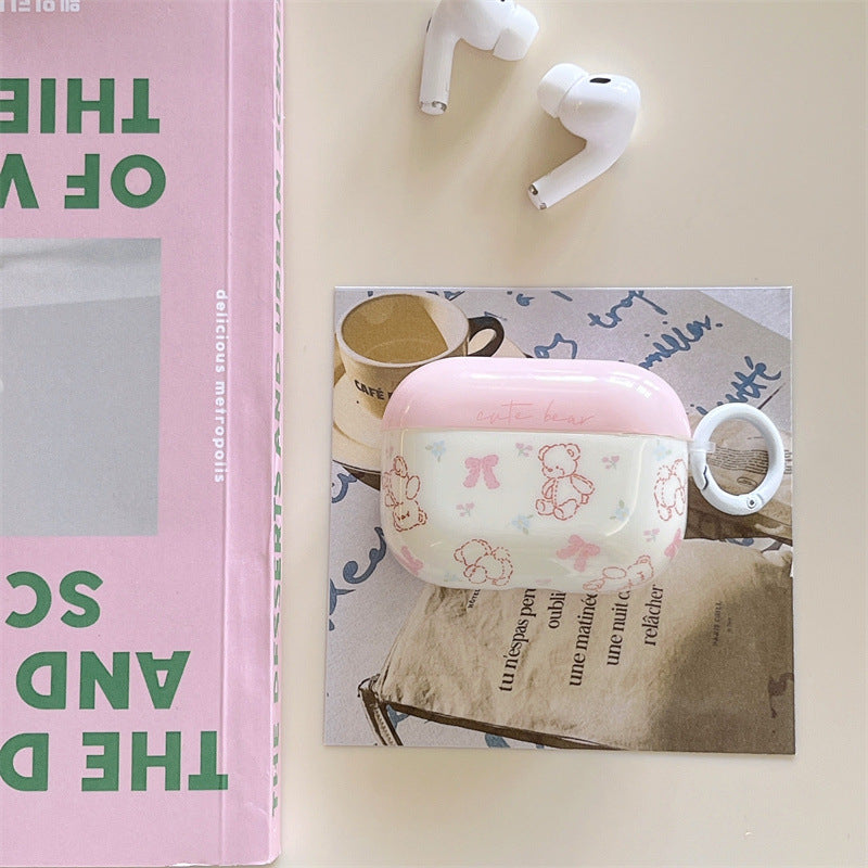 pink white line bear for airpods protective cover – Uncut-Trends