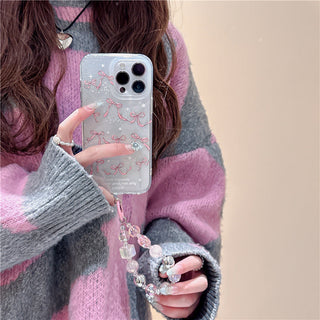 Glitter full screen bow for iPhone Case + bead chain