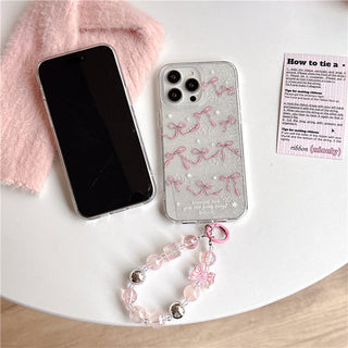 Glitter full screen bow for iPhone Case + bead chain