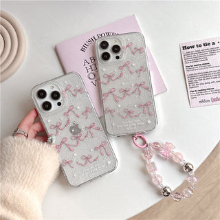 Glitter full screen bow for iPhone Case + bead chain