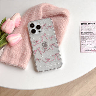 Glitter full screen bow for iPhone Case + bead chain
