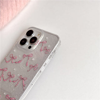 Glitter full screen bow for iPhone Case + bead chain