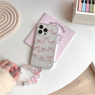 Glitter full screen bow for iPhone Case + bead chain