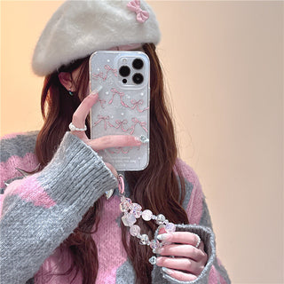 Glitter full screen bow for iPhone Case + bead chain