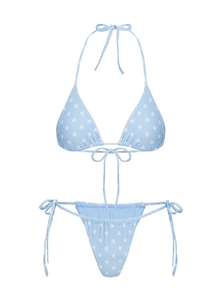 Jenner Tie Side Ruched Bikini Bottom Blue  Polka Dot