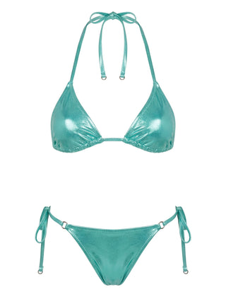 Jenner Metallic Triangle Bikini Top Green